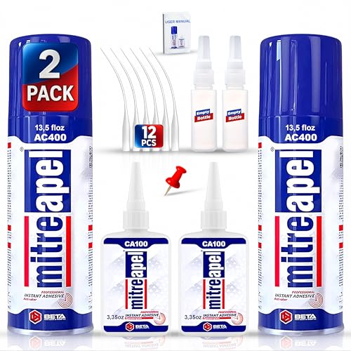 MITREAPEL CA Glue with Activator Kit 2x3.5oz-2x13.5fl oz Instant Bond Professional Cyanoacrylate Adhesive and Super Glue Accelerator for Woodworking with Extra Caps&Microtips,DIY&Craft, Plastic,Repair - Image 1