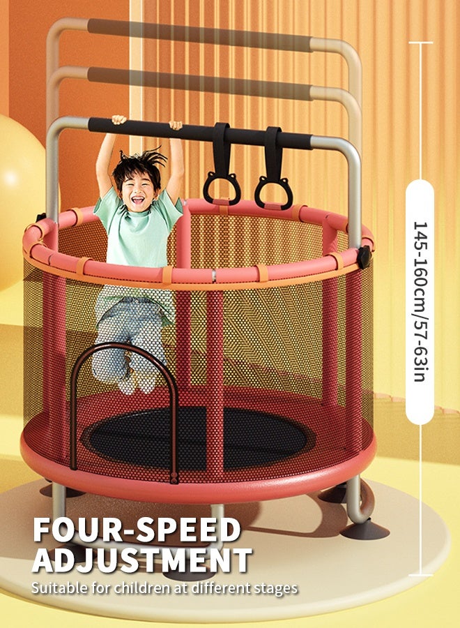Kids Indoor & Outdoor Trampoline with 360° Safety Net, Sturdy U-Shaped Base & Premium Bounce Mat, Includes Ocean Balls & Basketball Set 140x140x160cm  - Image 4