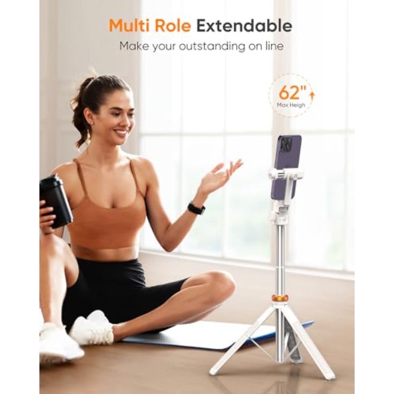 EUCOS 62 Phone Tripod Tripod for iPhone Selfie Stick with Remote Extendable Cell Phone Stand Ultimate Phone Holder Solidest Phone Stand Compatible with iPhone Android Mineral White - Image 4