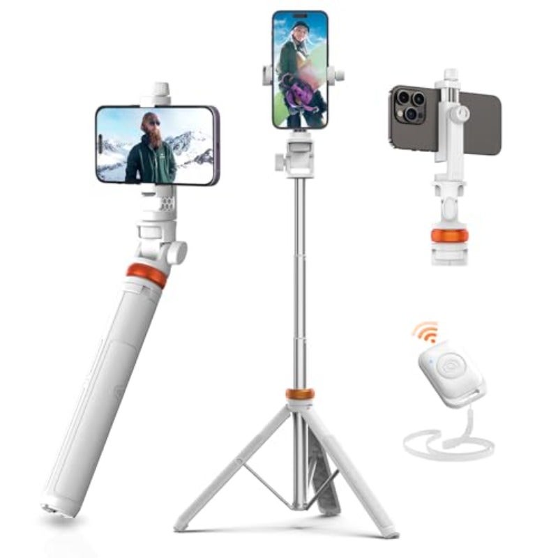 EUCOS 62 Phone Tripod Tripod for iPhone Selfie Stick with Remote Extendable Cell Phone Stand Ultimate Phone Holder Solidest Phone Stand Compatible with iPhone Android Mineral White - Image 2