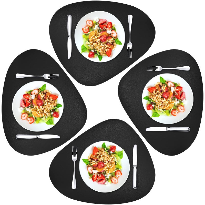 Herda Dining Leather Placemats Set of 4 Wipeable Washable Place Mats for Square Round Table Easy to Clean Table Mats for Kitchen Patio Indoor Outdoor Black Leather Halloween Place Mat 4 Pack
