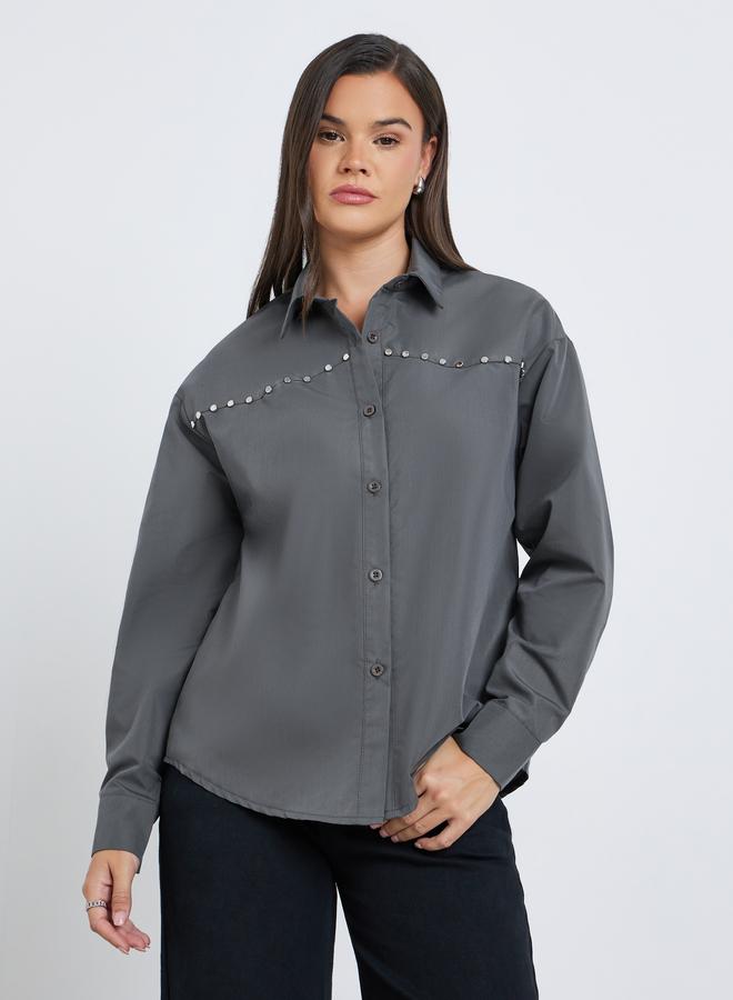 Styli Studded Spread Collar Buttoned Shirt - Image 3
