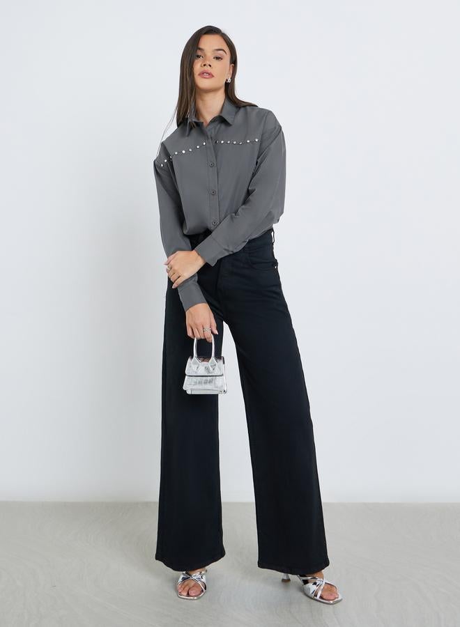 Styli Studded Spread Collar Buttoned Shirt - Image 2