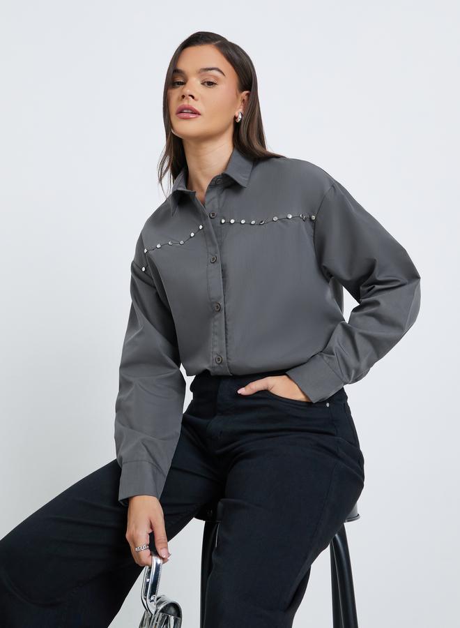 Styli Studded Spread Collar Buttoned Shirt - Image 1