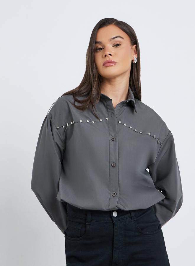 Styli Studded Spread Collar Buttoned Shirt - Image 5
