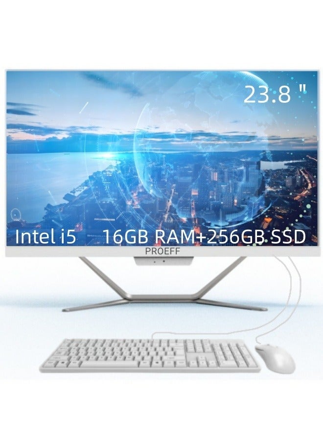 PROEFF Desktop Cumputer All-In-One PC With 23.8 Inch Display, Full HD (1920x1080)/Core i5-4570 Processor/16GB RAM/256GB SSD M.2/Windows 11 Pro/Built-in dual-band WiFi and Speakers/VGA/HDMI/3MP Camera/English/Arabic keyboard and mouse white - Image 1