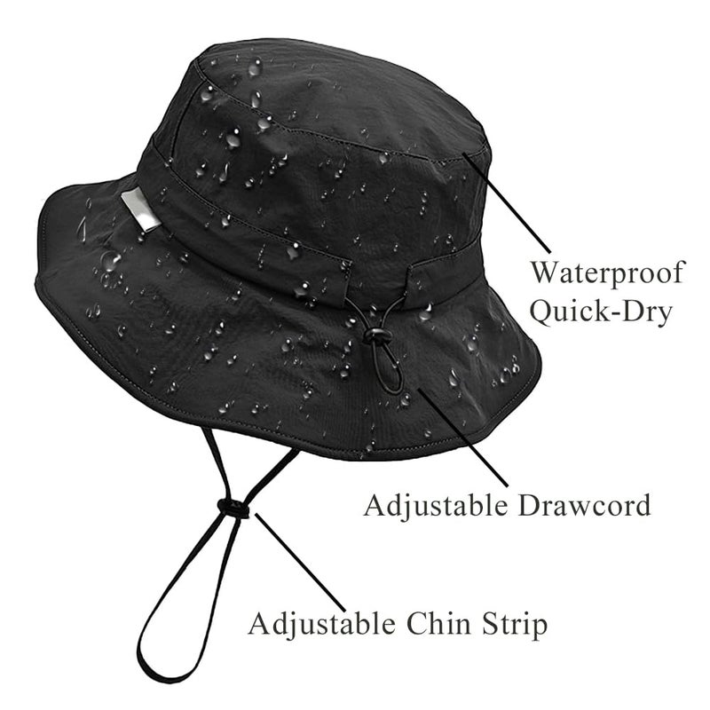 Ptduabenlu Waterproof Bucket Hat for Men Women Quick Dry Sun Hat Fishing Safari Hat Adjustable Chin Strap UV Protection Black - Image 3
