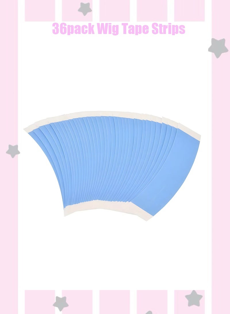 شرائط شريط شعر مستعار-36 قطعة ، شريط لاصق قوي مقاوم للماء على الوجهين شريط باروكات دانتيل (لون أزرق - Image 1