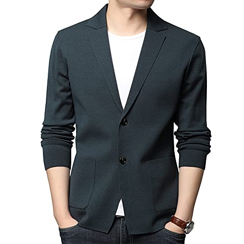 Womleys Mens Notched Lapel Cotton Cardigan Sweater Two Button Closure Knitwear (Green, Small) - Image 1