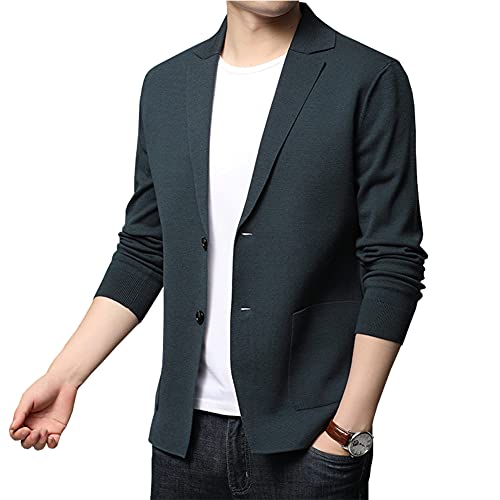 Womleys Mens Notched Lapel Cotton Cardigan Sweater Two Button Closure Knitwear (Green, Small) - Image 2