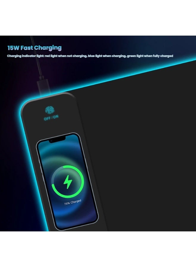 RGB Wireless Charging Gaming Mouse Pad, Large Mouse Pad with RGB Colours Light, Wireless Charging Large RGB Mouse Pad, Anti-slip Smooth Surface Large RGB Game Mouse Pad  - Image 5