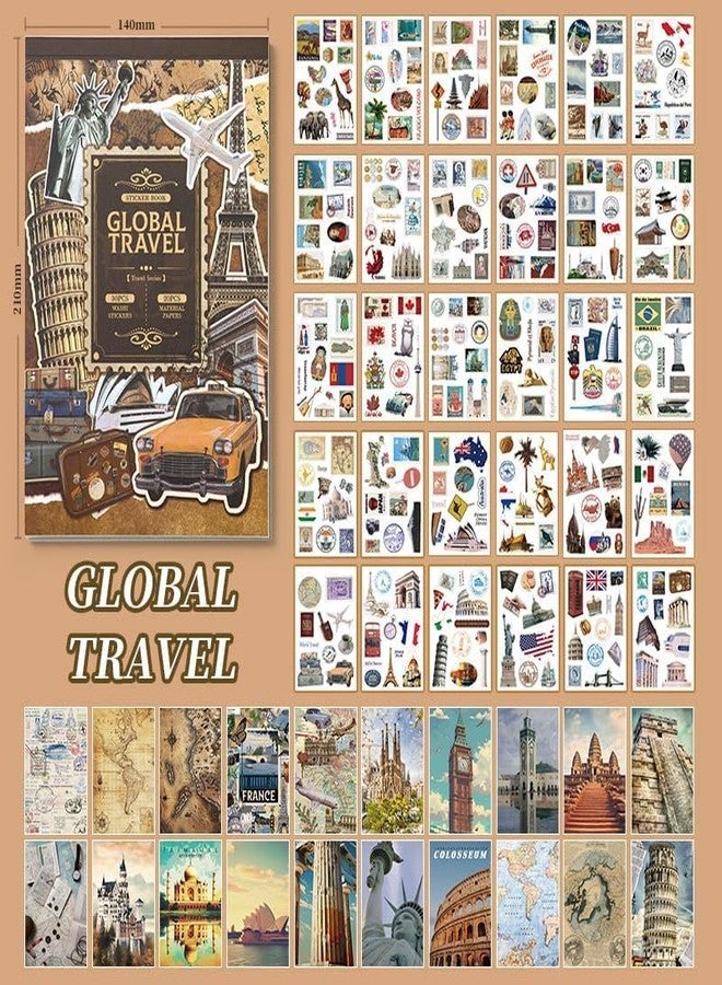 INNPOLE Travel Scrapbook Stickers 300 Pre-Cut Washi Stickers 20 Scrapbook Paper Junk Journal Sticker World Travel Stickers for journaling Travel Stickers for Scrapbooking. - Image 4