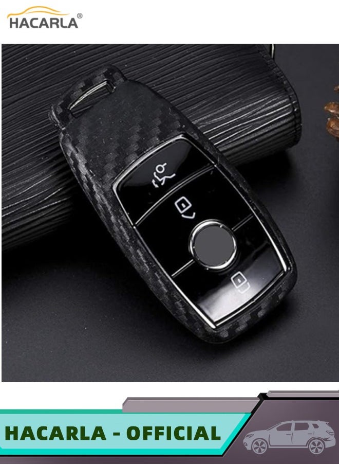 HACARLA - Key Fob Cover Carbon Fiber Car Key Protector Key Fob Case With Keychain For Mercedes Benz E Class S Class W213 2016 2017 2018 2019 Keychain Benz New Key - Image 1
