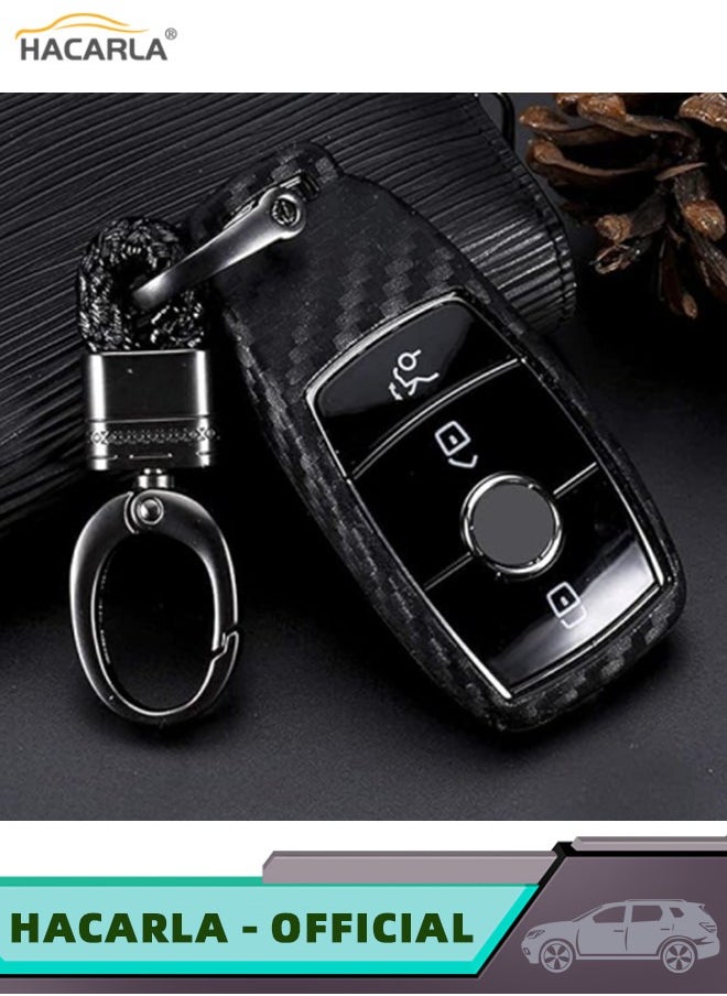 HACARLA - Key Fob Cover Carbon Fiber Car Key Protector Key Fob Case With Keychain For Mercedes Benz E Class S Class W213 2016 2017 2018 2019 Keychain Benz New Key - Image 1
