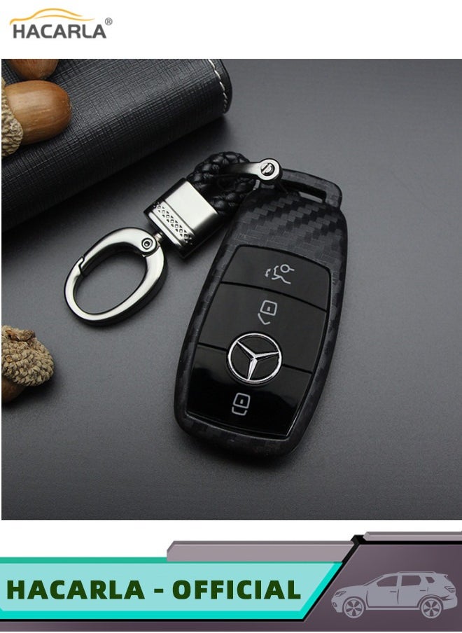 HACARLA - Key Fob Cover Carbon Fiber Car Key Protector Key Fob Case With Keychain For Mercedes Benz E Class S Class W213 2016 2017 2018 2019 Keychain Benz New Key - Image 1