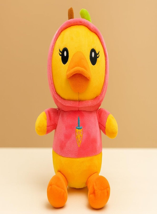 SARO 30cm Soft Yellow Duck Plush Toy with Pink Hoodie – Cute Stuffed Animal with Strawberry Design for Kids (SARODUCK_Pink_30cm) - Image 3