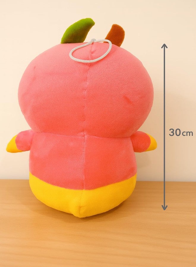 SARO 30cm Soft Yellow Duck Plush Toy with Pink Hoodie – Cute Stuffed Animal with Strawberry Design for Kids (SARODUCK_Pink_30cm) - Image 2