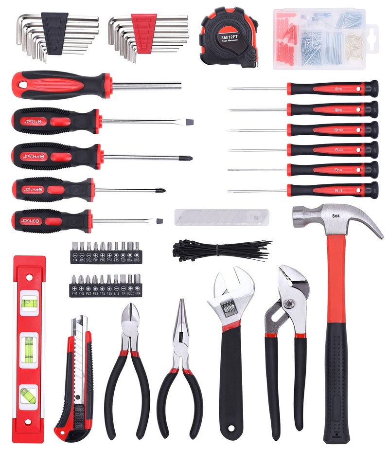 FASTPRO 215-Piece Home Repairing Tool Set with 12-Inch Wide Mouth Open Storage Bag,Household Hand Tool Kit,Red - Image 2