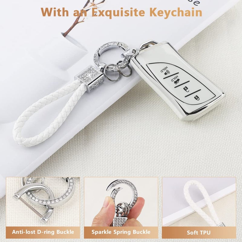PIFOOG for Lexus Key Fob Cover Bling Keychain TPU Car Keys Case Shell Protector Protection for Lexus GX ES NX LC RC LS UX Accessories 4 Buttons Girly Women Cute - Image 5