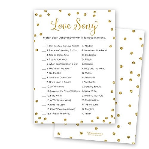 MyExpression.com 24 Cnt Love Song Match Bridal Game Cards (Faux Gold Glitter on White) - Image 1