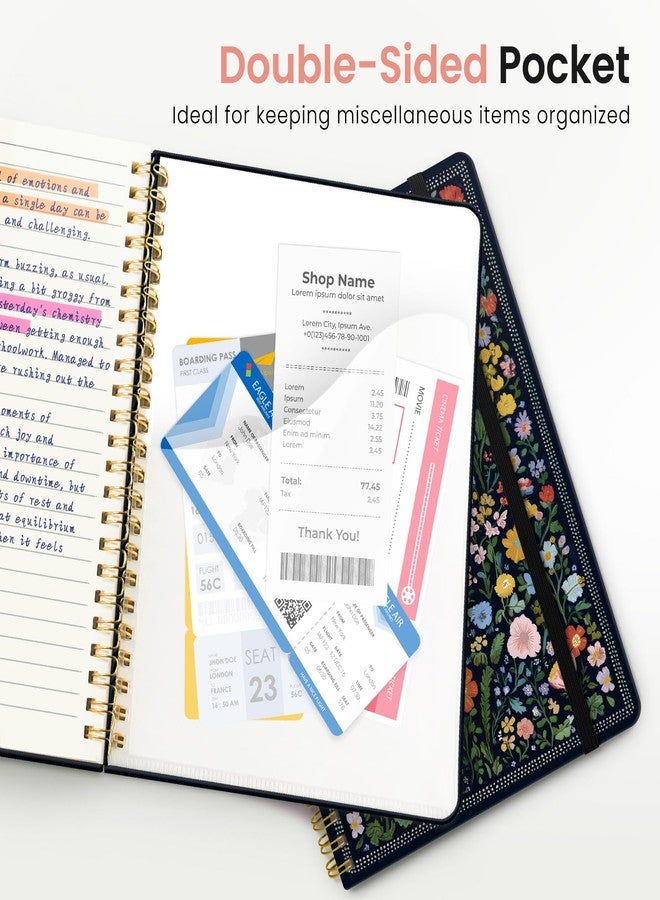 ZOTIA Lined Spiral Journal Notebook for Women, A5 College Ruled Journals for Writing, Hardcover Notebooks for Work, Note taking and Office School Supplies, 140 Pages - Bloom Floral - Image 5