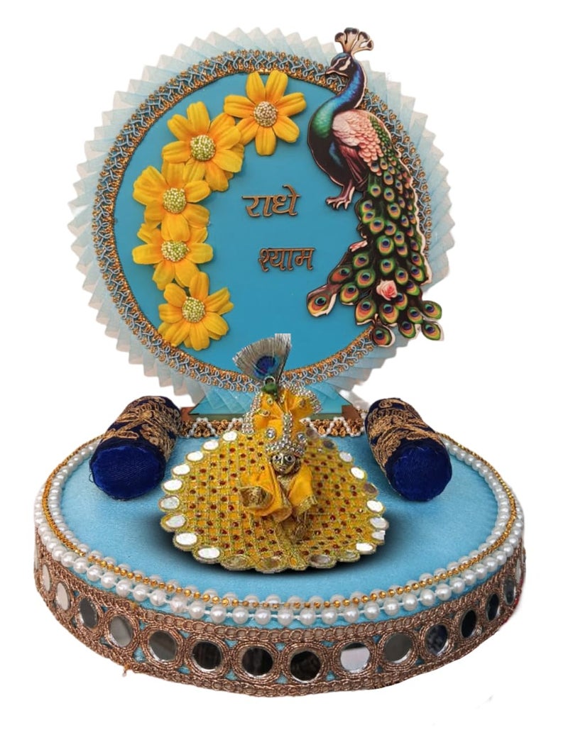 Unique Palette Peacock Shape Laddu Gopal Singhasan for God Idols Gifts Mandir Decoration Item God Sihasan Home and OfficeThakur Ji BedKrishna Ji BedLaddu Gopal Ji Bed - Image 3