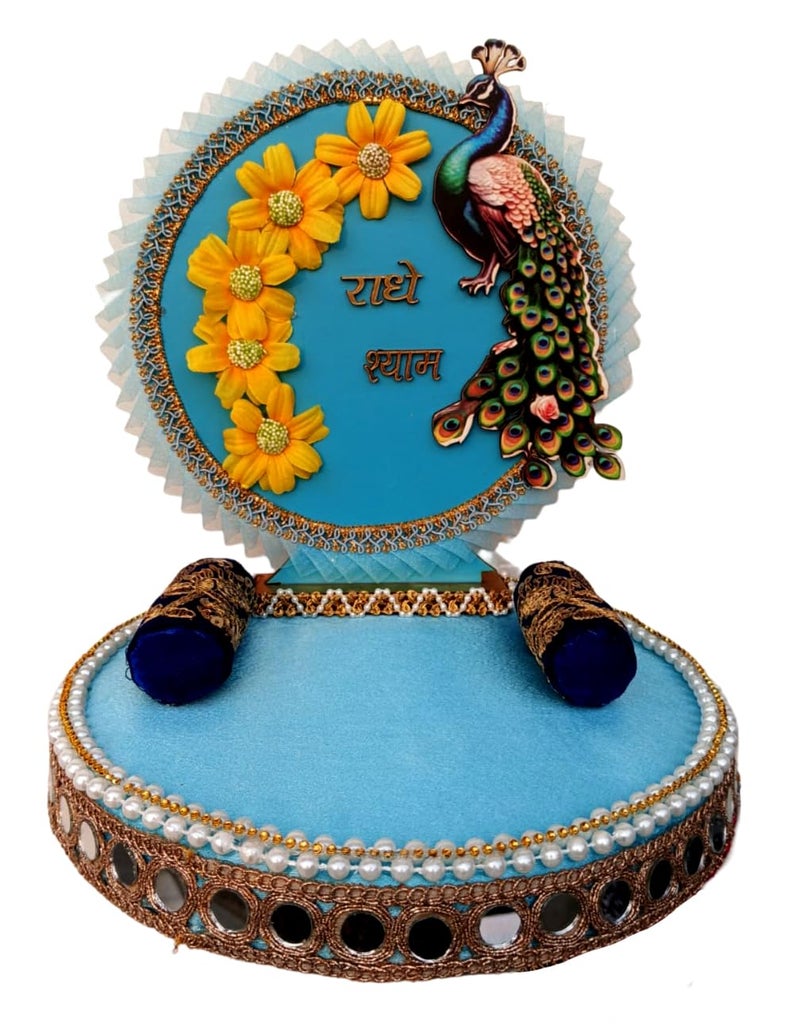 Unique Palette Peacock Shape Laddu Gopal Singhasan for God Idols Gifts Mandir Decoration Item God Sihasan Home and OfficeThakur Ji BedKrishna Ji BedLaddu Gopal Ji Bed - Image 1