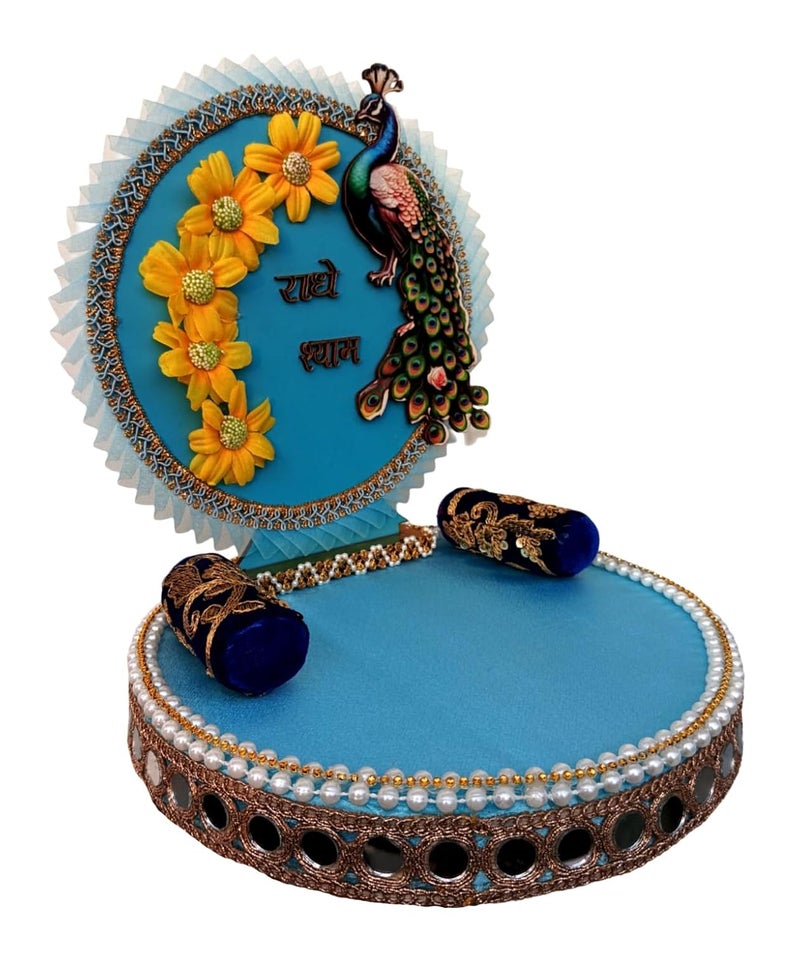 Unique Palette Peacock Shape Laddu Gopal Singhasan for God Idols Gifts Mandir Decoration Item God Sihasan Home and OfficeThakur Ji BedKrishna Ji BedLaddu Gopal Ji Bed - Image 2