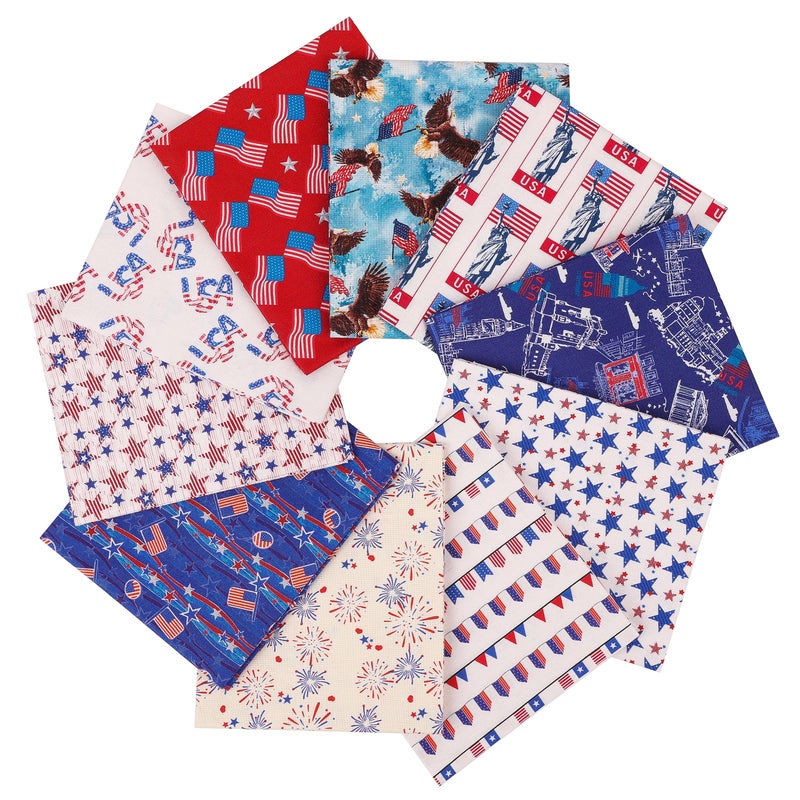 Craftido -25 Options- 100% Cotton Quilting Fabric Bundles 10pcs Fat Quarters 18â€x21â€-Medium Weight 5.2 oz- Soft Cotton for Quilting, Sewing Project, Patchwork, DIY Crafts â€“ American Style - Image 1