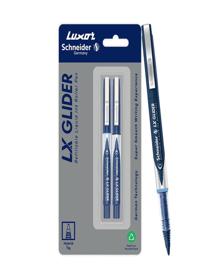 Luxor Schneider, LX Glider Pens, Pack of 2, Ink- Blue & Black, Hybrid Tip, Refillable, Liquid Ink Roller Pen, Sleek Design, Ideal for Office Use - Image 1