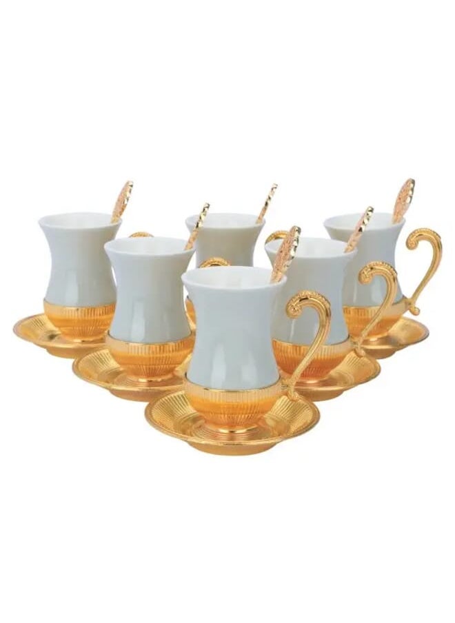 Alsaif Gallery 26 Pieces Gray Porcelain Coffee And Tea Serving Set With Gold Base  - Image 2