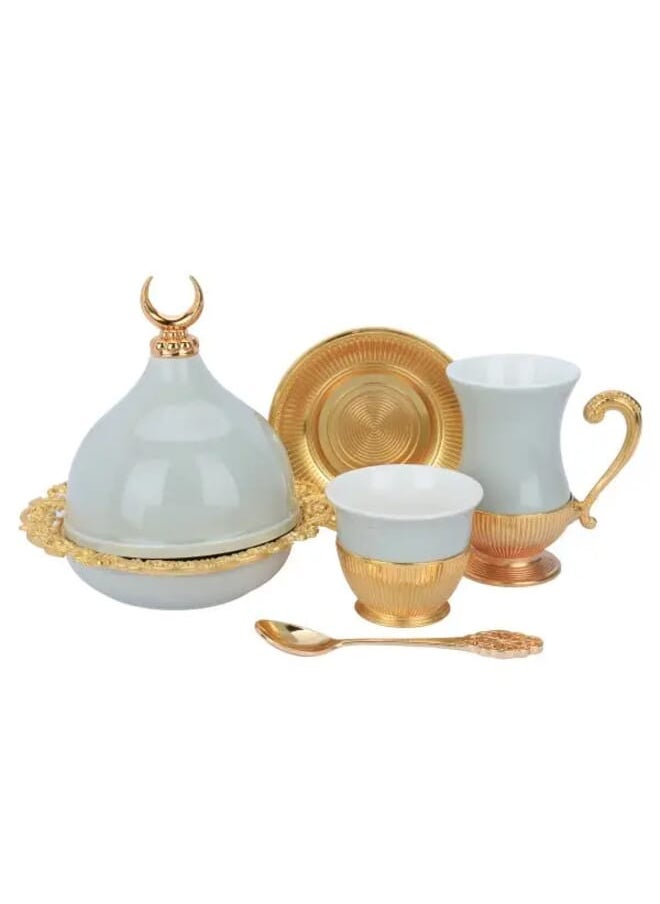 Alsaif Gallery 26 Pieces Gray Porcelain Coffee And Tea Serving Set With Gold Base  - Image 1