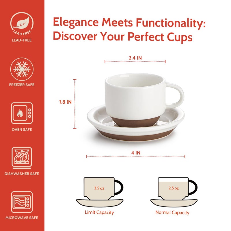Sweese 2.5 Ounce Espresso Cups Set of 4, Porcelain Stackable Coffee Cups with Saucers and Metal Stand, Multicolor - Image 2