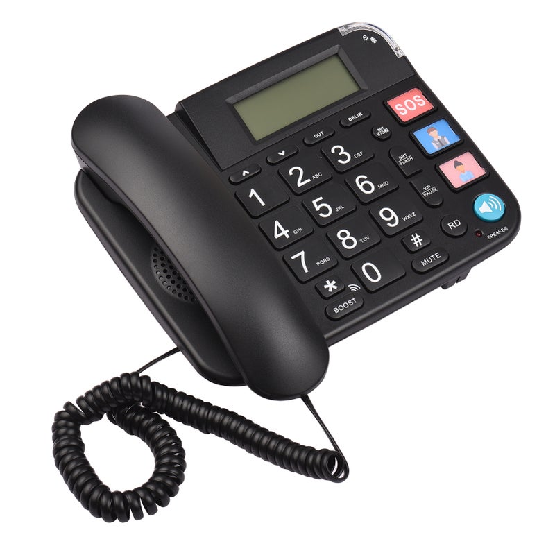 Black Corded Phone with Big Button Desk Landline Phone Telephone Support Hands-Free/Redial/Flash/Speed Dial/Ring Volume Control for Elderly Seniors Home Office Business Hotel - Image 1