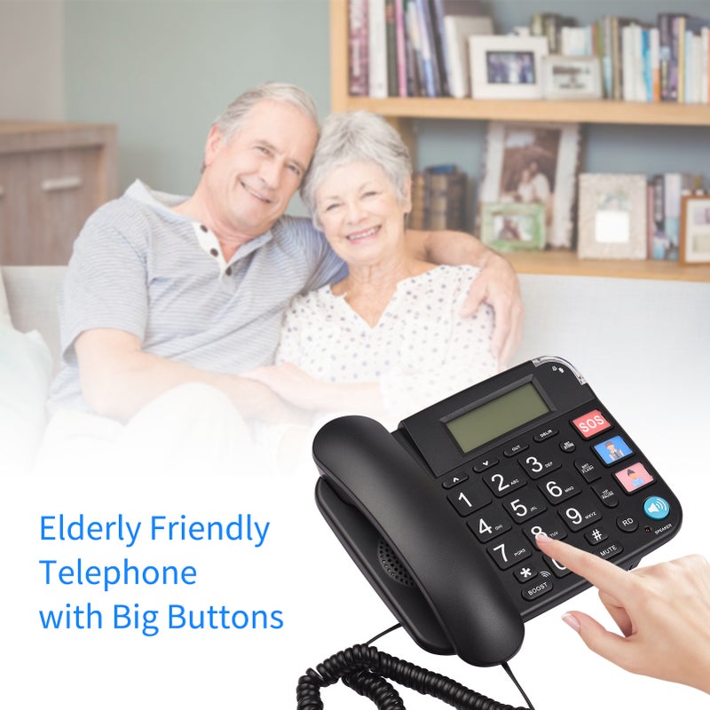 Black Corded Phone with Big Button Desk Landline Phone Telephone Support Hands-Free/Redial/Flash/Speed Dial/Ring Volume Control for Elderly Seniors Home Office Business Hotel - Image 2