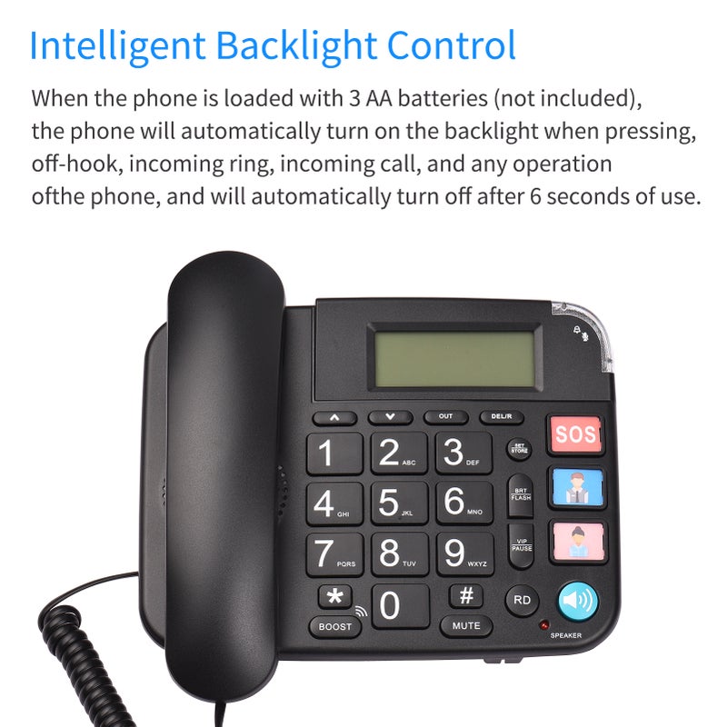 Black Corded Phone with Big Button Desk Landline Phone Telephone Support Hands-Free/Redial/Flash/Speed Dial/Ring Volume Control for Elderly Seniors Home Office Business Hotel - Image 4