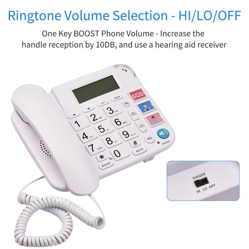 Black Corded Phone with Big Button Desk Landline Phone Telephone Support Hands-Free/Redial/Flash/Speed Dial/Ring Volume Control for Elderly Seniors Home Office Business Hotel - Image 5