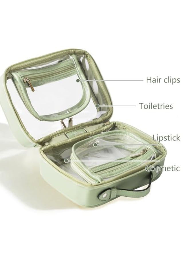 Veki TSA Approved Toiletry Bag Transparent Makeup bag Double Travel Cosmetic bags Case Waterproof Toiletries Bag Large Capacity Open Storage bag Organizer for Women and Girls Large Green - Image 3