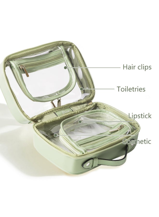 Veki TSA Approved Toiletry Bag Transparent Makeup bag Double Travel Cosmetic bags Case Waterproof Toiletries Bag Large Capacity Open Storage bag Organizer for Women and Girls Large Green - Image 4