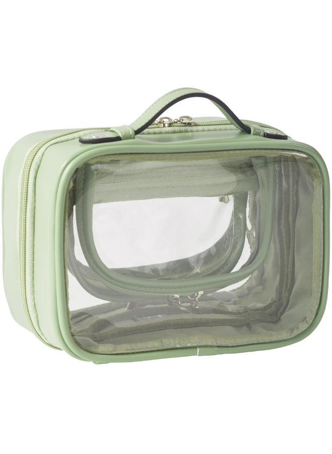 Veki TSA Approved Toiletry Bag Transparent Makeup bag Double Travel Cosmetic bags Case Waterproof Toiletries Bag Large Capacity Open Storage bag Organizer for Women and Girls Large Green - Image 2