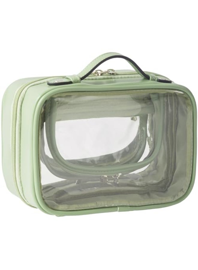 Veki TSA Approved Toiletry Bag Transparent Makeup bag Double Travel Cosmetic bags Case Waterproof Toiletries Bag Large Capacity Open Storage bag Organizer for Women and Girls Large Green - Image 1