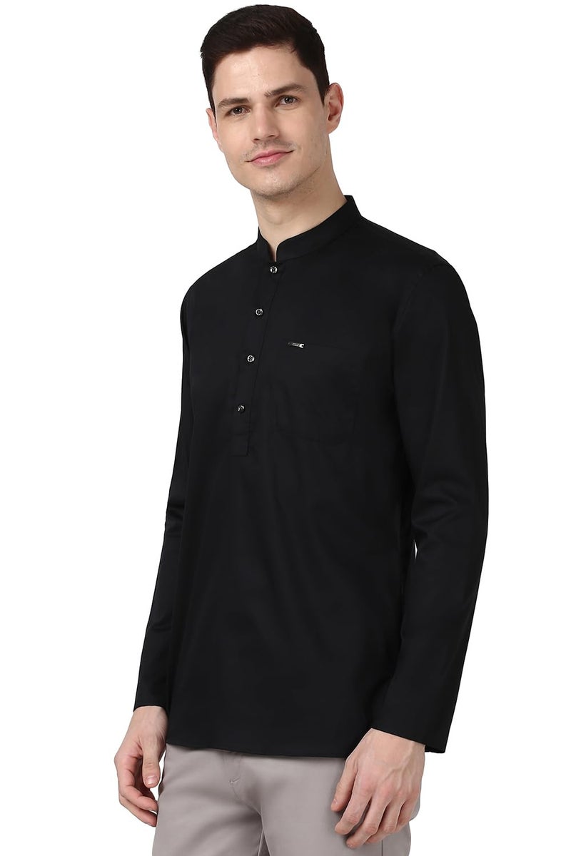 Peter England Men's Everyday Festive Solid Short Kurta Cotton Black - Image 2