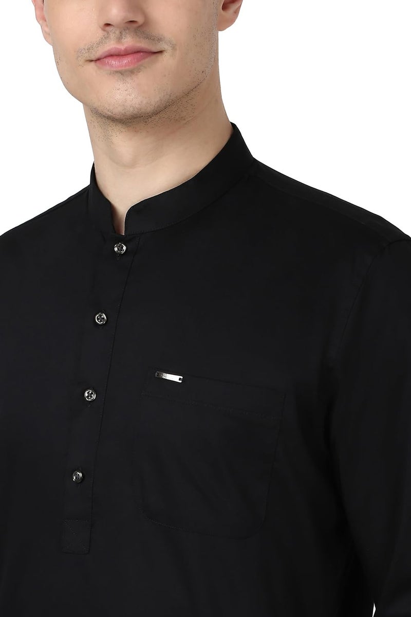 Peter England Men's Everyday Festive Solid Short Kurta Cotton Black - Image 3