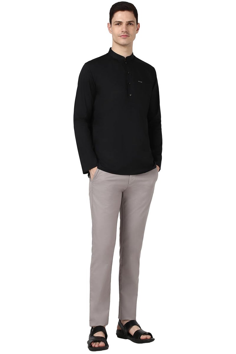 Peter England Men's Everyday Festive Solid Short Kurta Cotton Black - Image 5