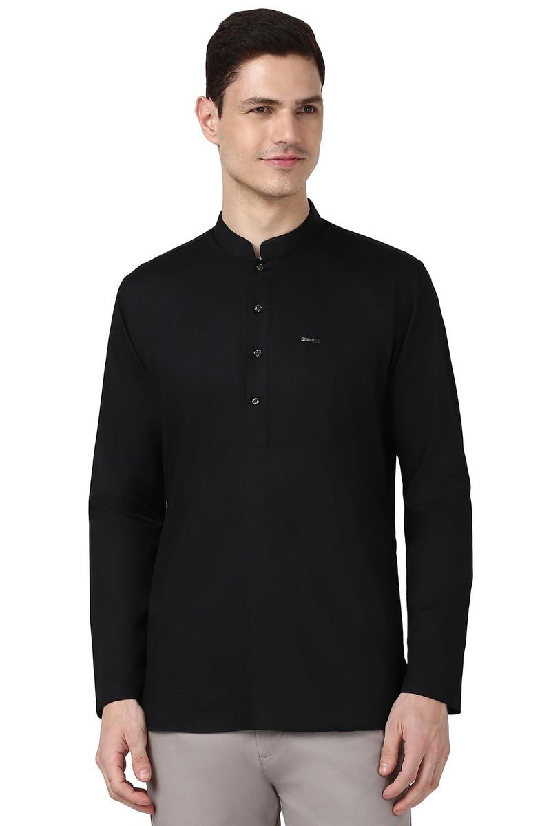 Peter England Men's Everyday Festive Solid Short Kurta Cotton Black - Image 1