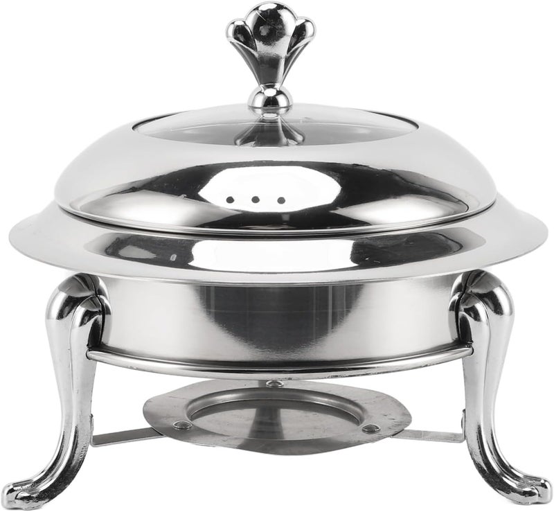 Portable Chafing Dish Buffet Set, Round Stainless Steel Buffet Warmer Fuel Heating Catering Server with Lid for Wedding Banquet (18cm) - Image 1