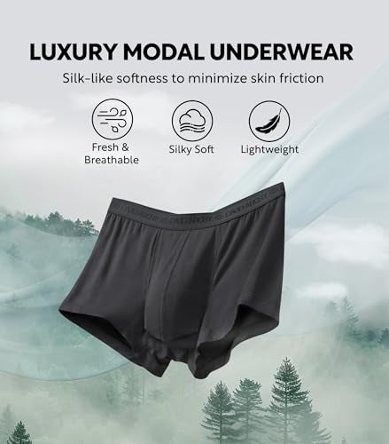 DAVID ARCHY Men's Underwear Ultra Soft Modal Support Pouch Trunks Moisture Wicking Boxer Briefs for Men 4 Packs (S, Black/Dark Gray) - Image 3