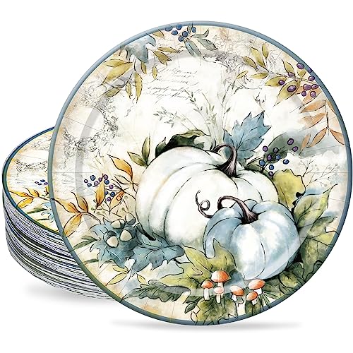AnyDesign 40Pcs Fall Paper Plates Retro Teal Pumpkin Disposable Round Plates 9 inch Appetizer Dessert Plate for Autumn Thanksgiving Harvest Banquet Party Supplies - Image 1