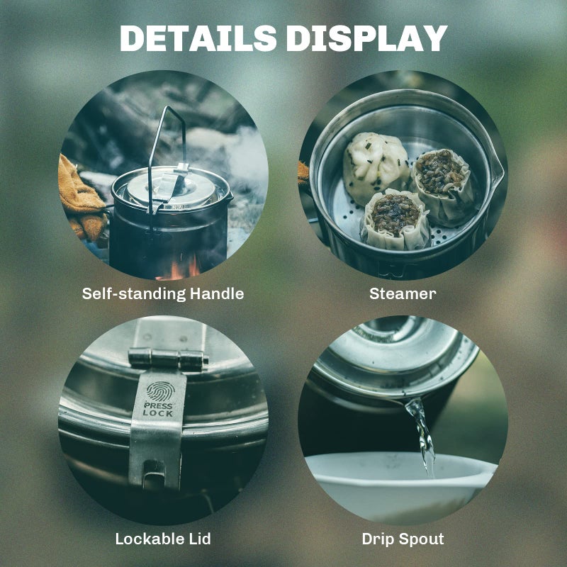 Fire-Maple Antarcti 1.2L Camping Pot with Lid | SUS304 Stainless Steel Bushcraft Gear | Hangable Campfire Cooking Equipment - Image 4