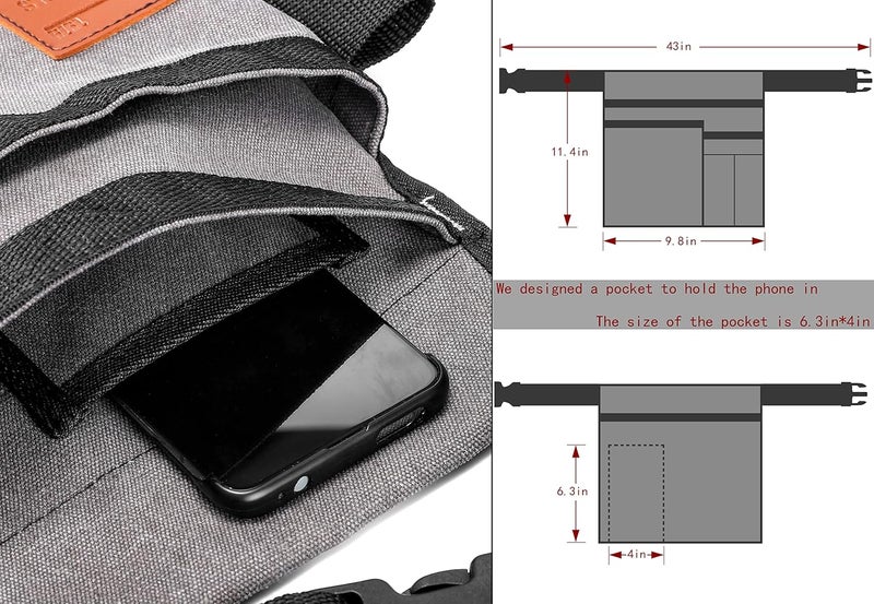 VIDAR TOOLS 6-Pocket Single Side Tool Belt Pouch/Utility Belt Bag/Tool Apron for Carpenter/Gardening/Waist .Durable Canvas Construction.Comfortable Adjustable Belt.Light Weight (grey) - Image 2
